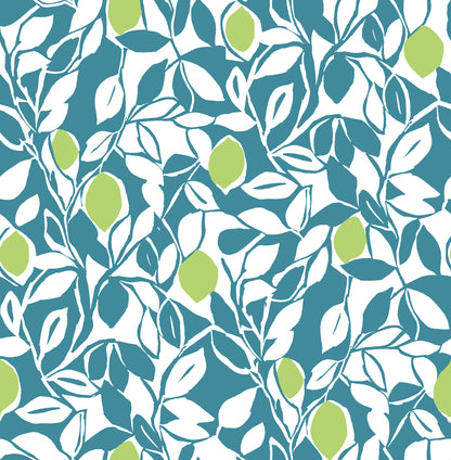 A-Street Prints Loretto Teal Citrus Wallpaper, 20.5-in by 33-ft