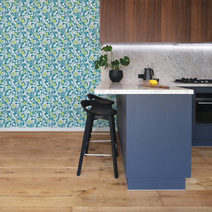 A-Street Prints Loretto Teal Citrus Wallpaper, 20.5-in by 33-ft