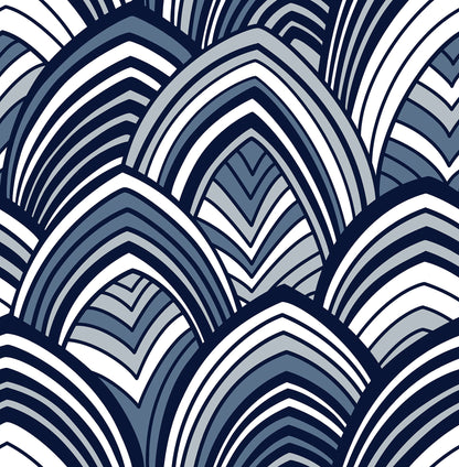 A-Street Prints Cabarita Indigo Art Deco Flocked Leaves Wallpaper, 20.5-in by 33-ft