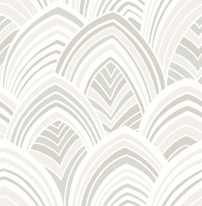 A-Street Prints Cabarita White Art Deco Flocked Leaves Wallpaper, 20.5-in by 33-ft