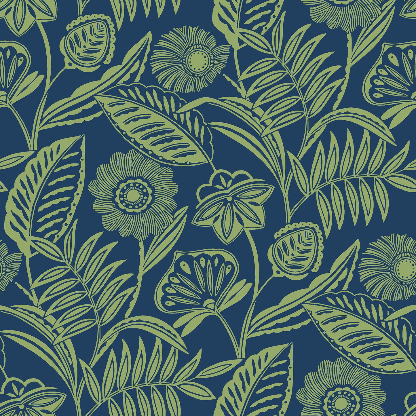 A-Street Prints Alma Blue Tropical Floral Wallpaper, 27-in by 27-ft