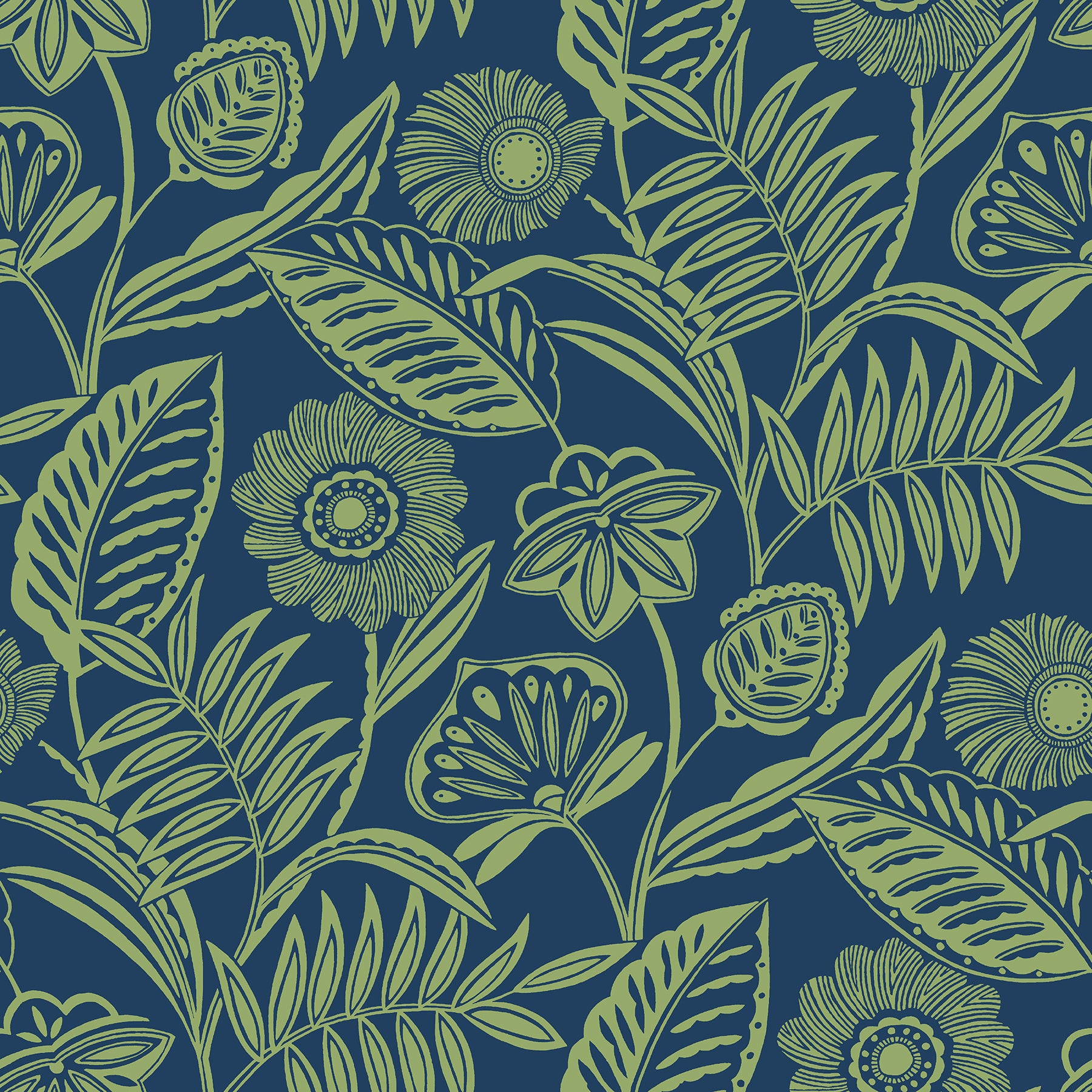 A-Street Prints Alma Blue Tropical Floral Wallpaper, 27-in by 27-ft