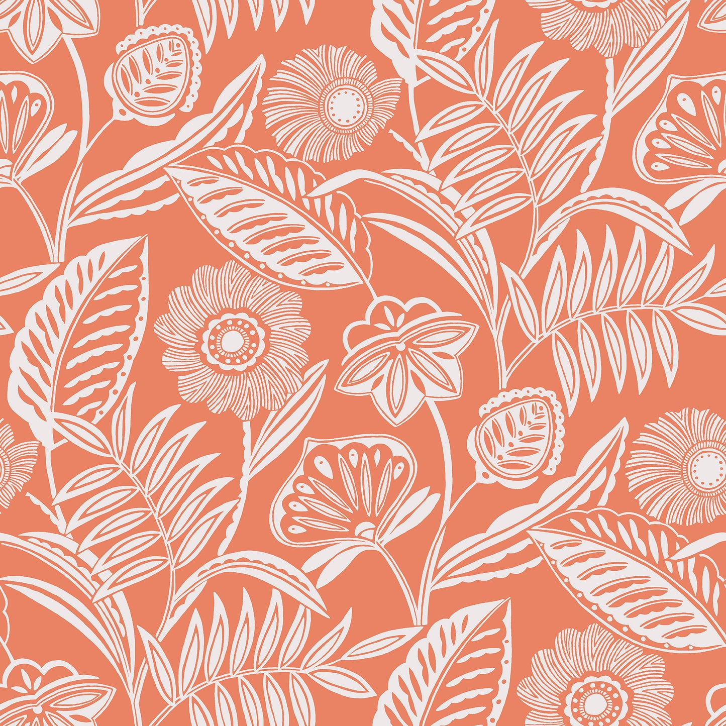 A-Street Prints Alma Coral Tropical Floral Wallpaper, 27-in by 27-ft