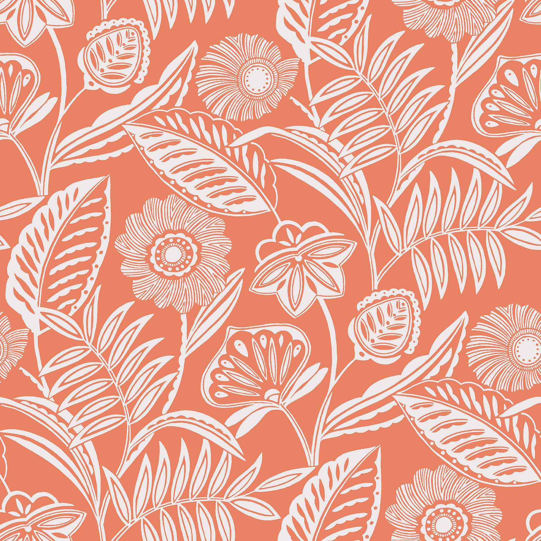 A-Street Prints Alma Coral Tropical Floral Wallpaper, 27-in by 27-ft