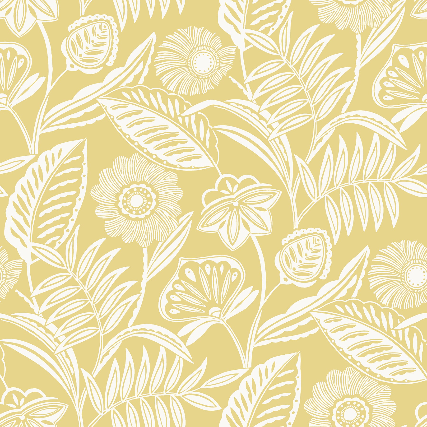 A-Street Prints Alma Yellow Tropical Floral Wallpaper, 27-in by 27-ft