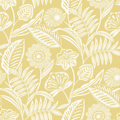 A-Street Prints Alma Yellow Tropical Floral Wallpaper, 27-in by 27-ft