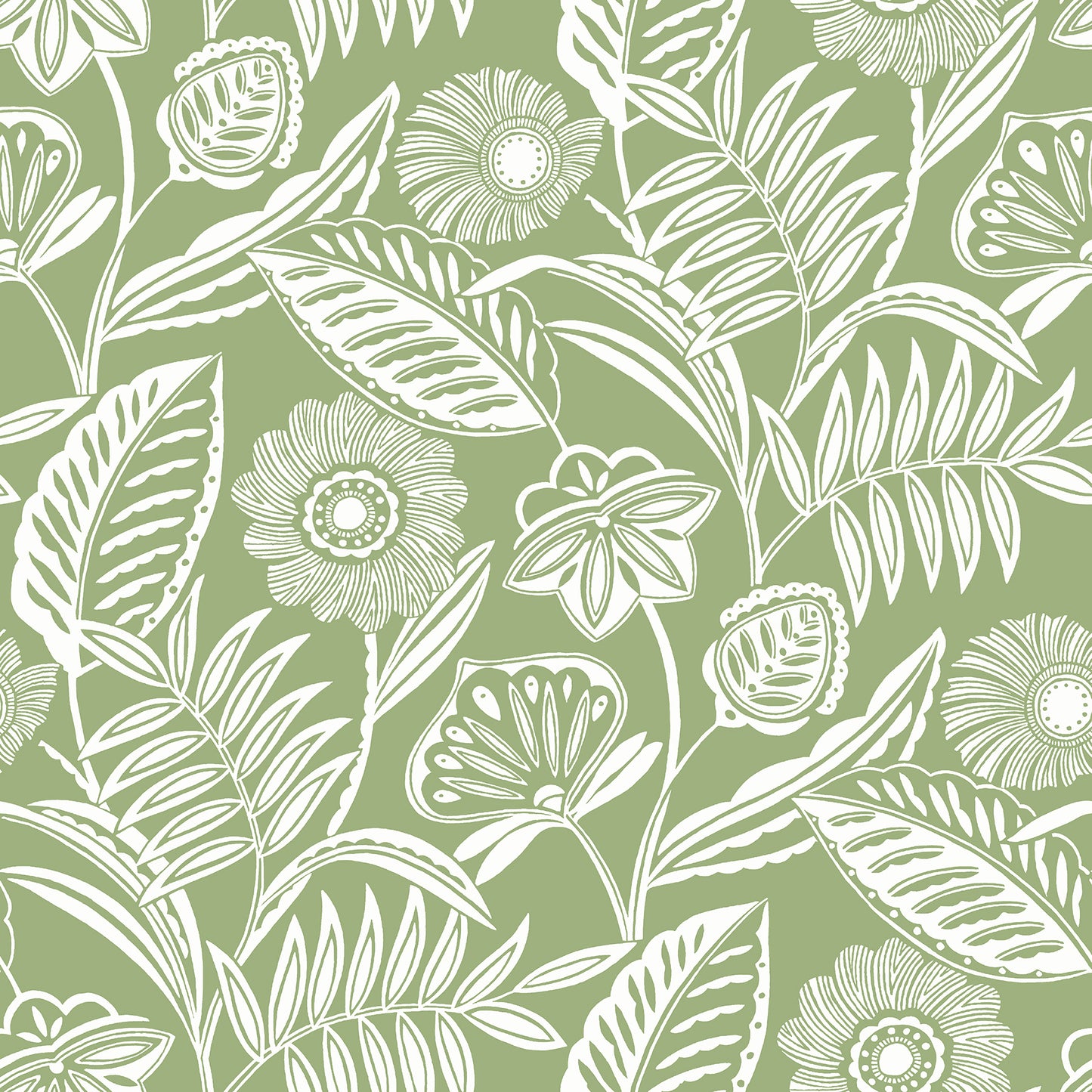 A-Street Prints Alma Green Tropical Floral Wallpaper, 27-in by 27-ft