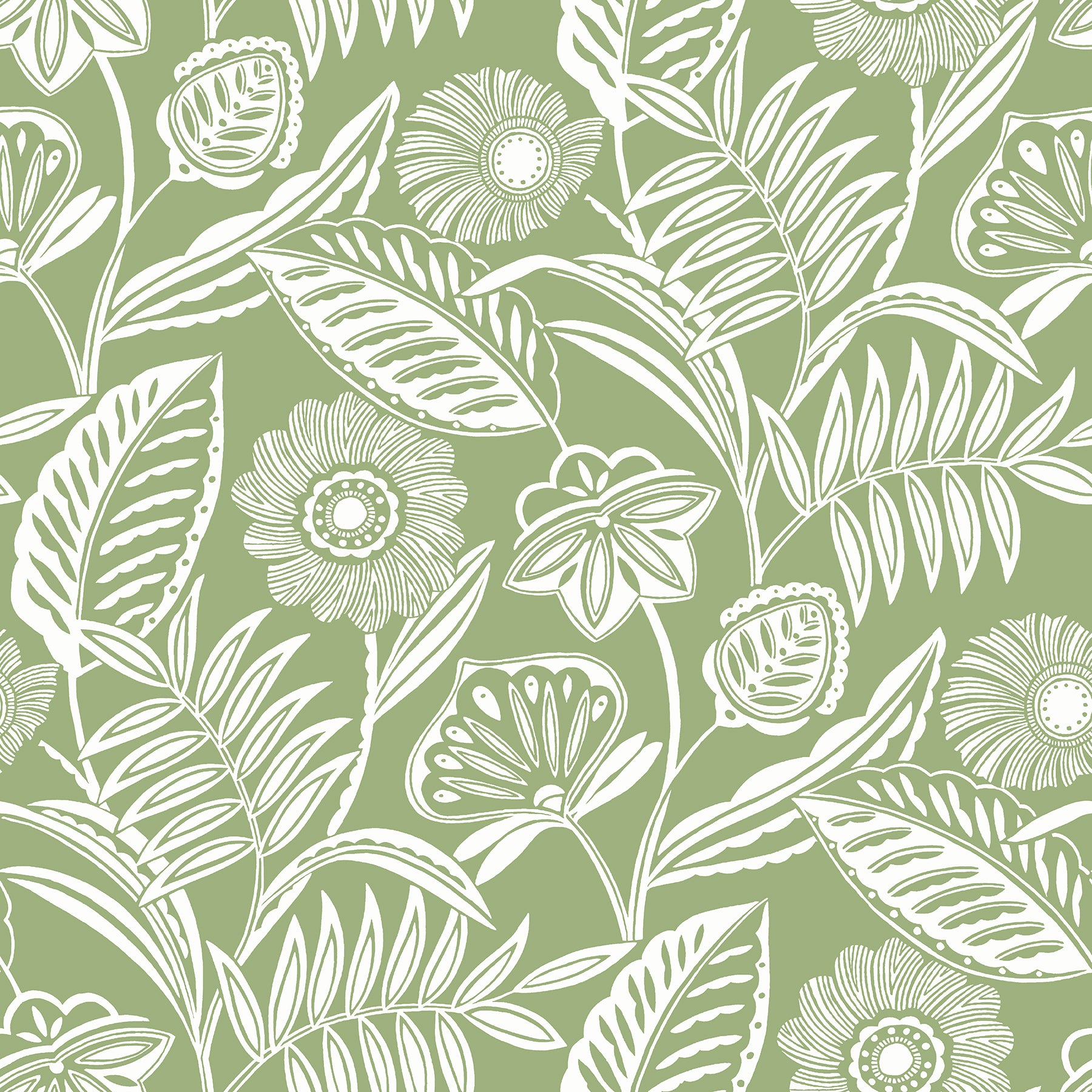 A-Street Prints Alma Green Tropical Floral Wallpaper, 27-in by 27-ft