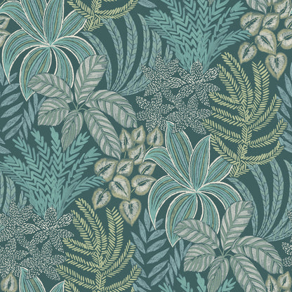 A-Street Prints Sumner Teal Woodland Botanical Wallpaper, 27-in by 27-ft