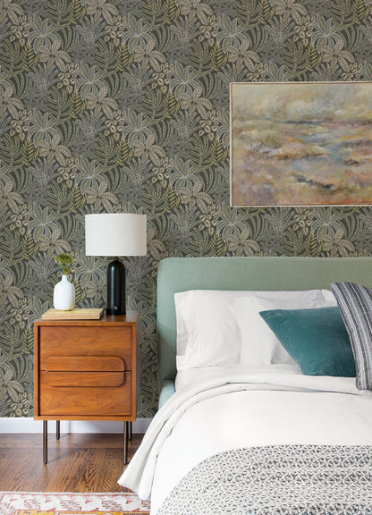 A-Street Prints Sumner Brown Woodland Botanical Wallpaper, 27-in by 27-ft