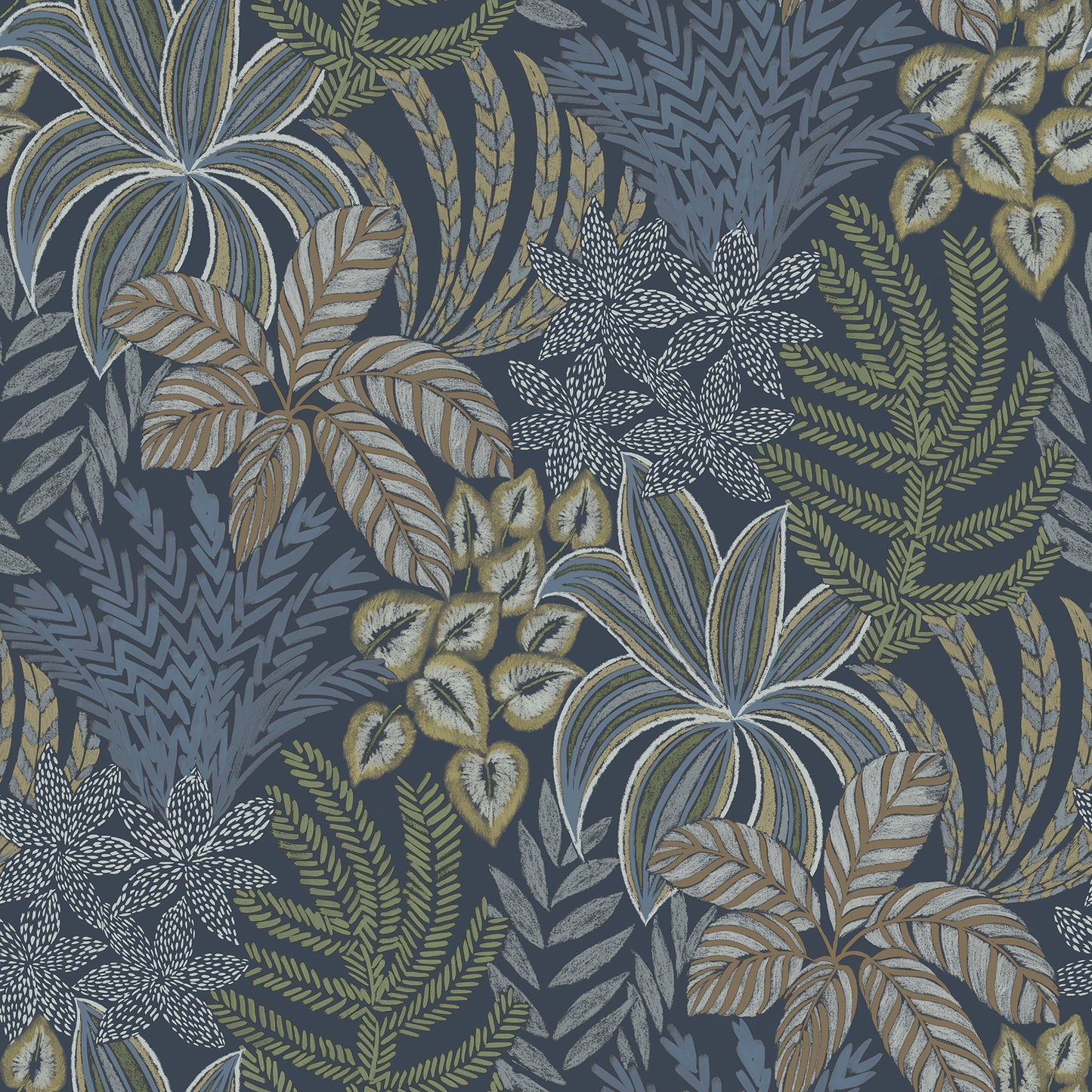 A-Street Prints Sumner Navy Woodland Botanical Wallpaper, 27-in by 27-ft