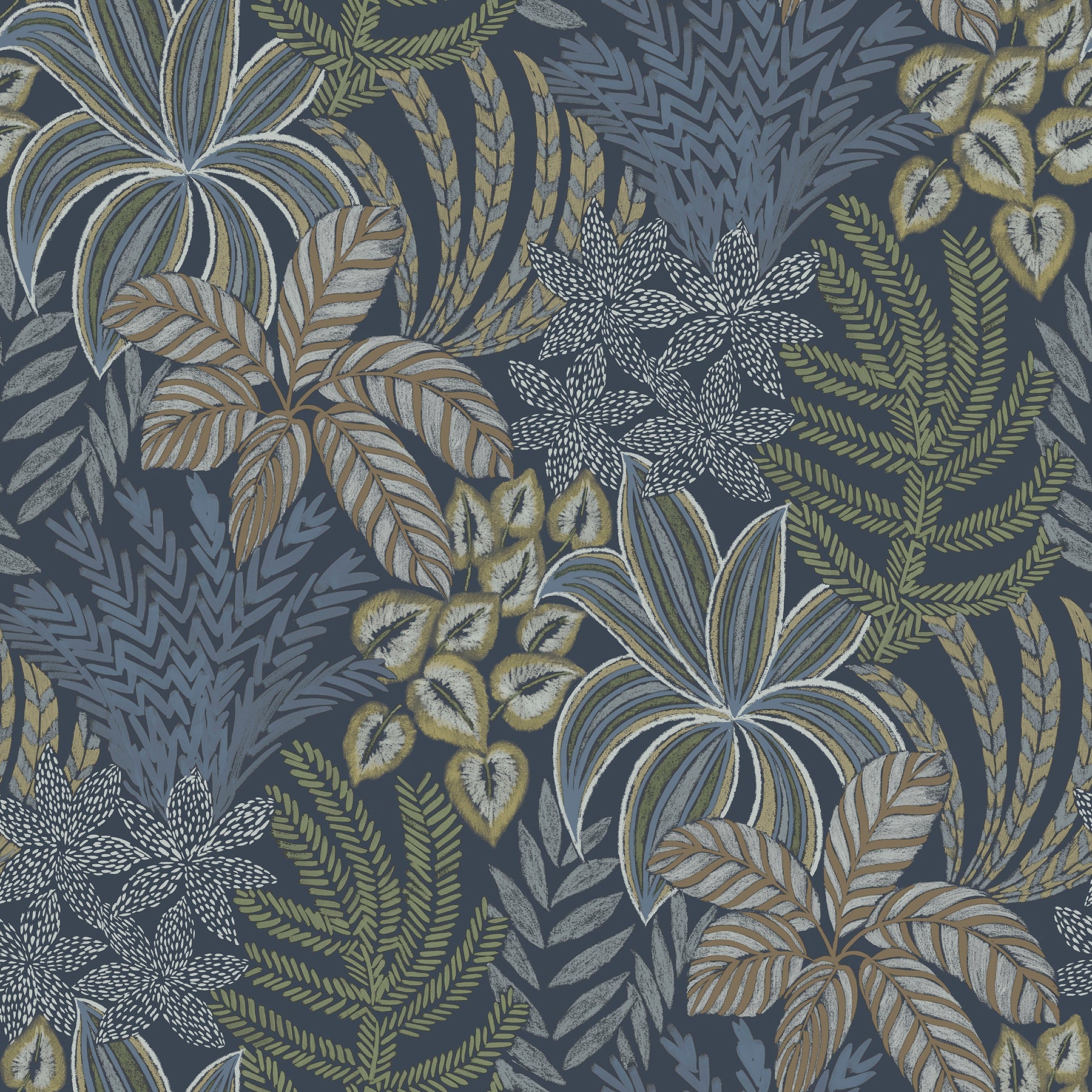 A-Street Prints Sumner Navy Woodland Botanical Wallpaper, 27-in by 27-ft