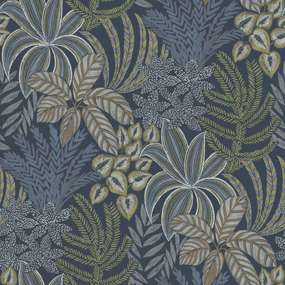 A-Street Prints Sumner Navy Woodland Botanical Wallpaper, 27-in by 27-ft