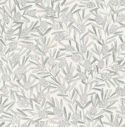 A-Street Prints Zulma Grey Decorative Botanical Wallpaper, 20.5-in by 33-ft