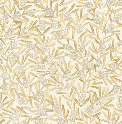 A-Street Prints Zulma Gold Decorative Botanical Wallpaper, 20.5-in by 33-ft