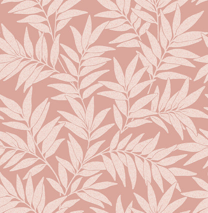 A-Street Prints Morris Pink Leaf Wallpaper, 20.5-in by 33-ft