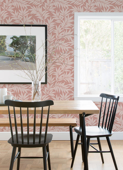 A-Street Prints Morris Pink Leaf Wallpaper, 20.5-in by 33-ft