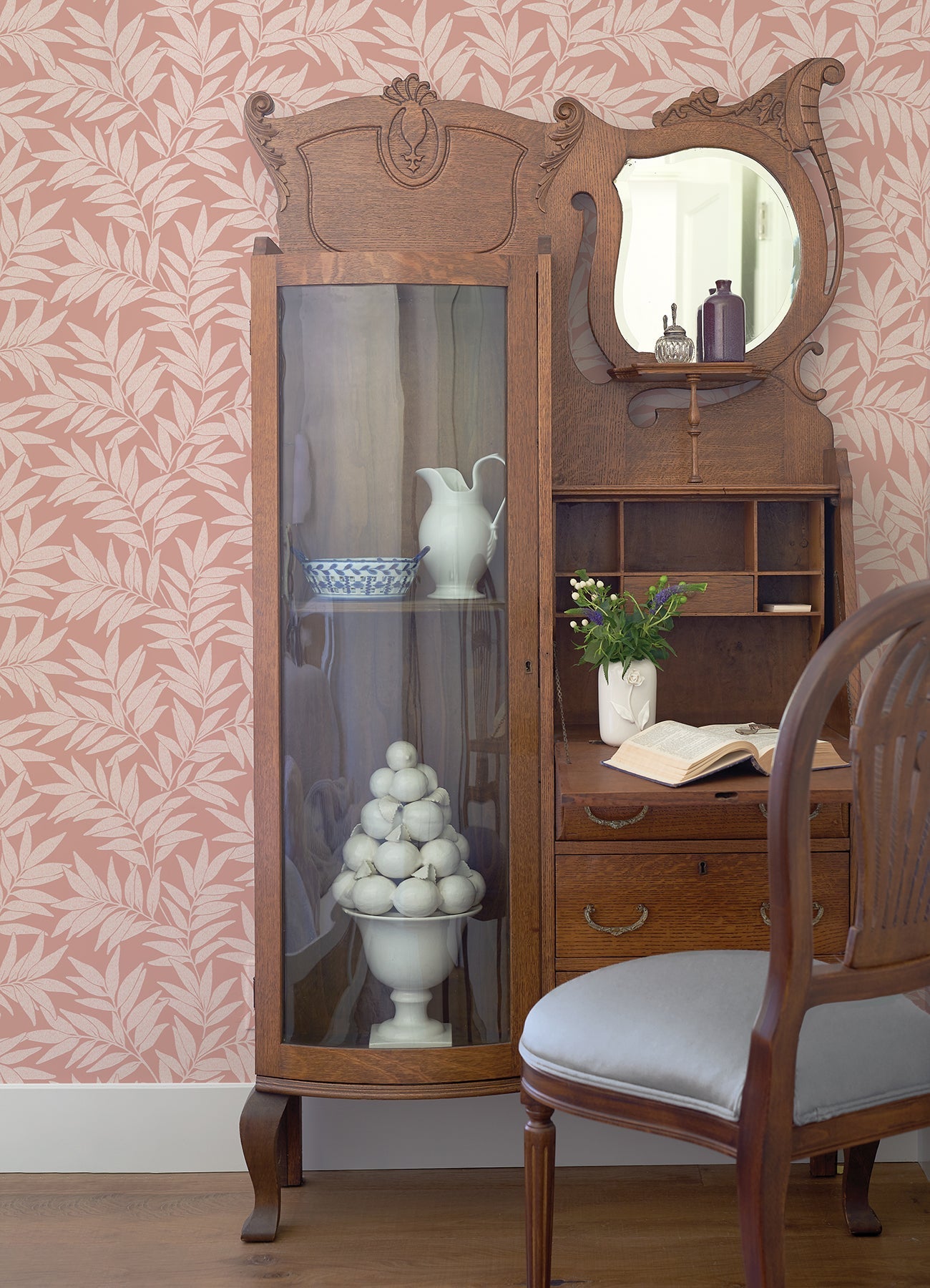 A-Street Prints Morris Pink Leaf Wallpaper, 20.5-in by 33-ft