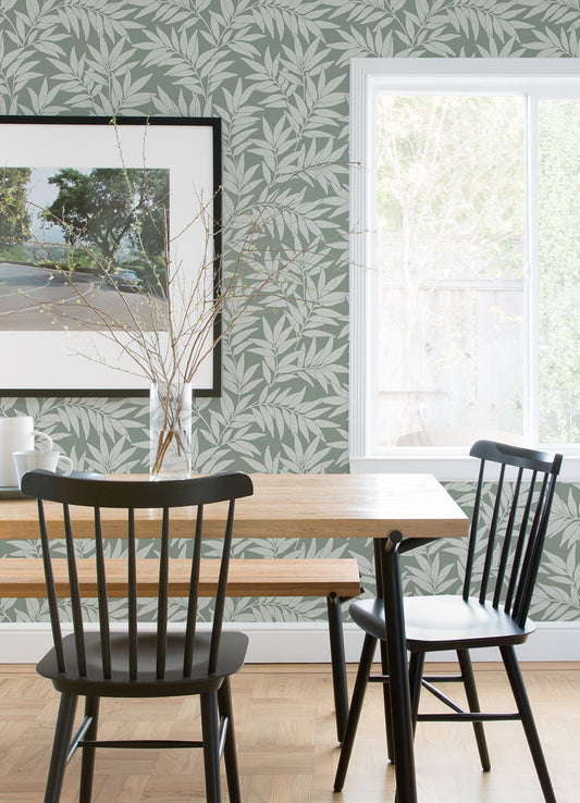 A-Street Prints Morris Green Leaf Wallpaper, 20.5-in by 33-ft