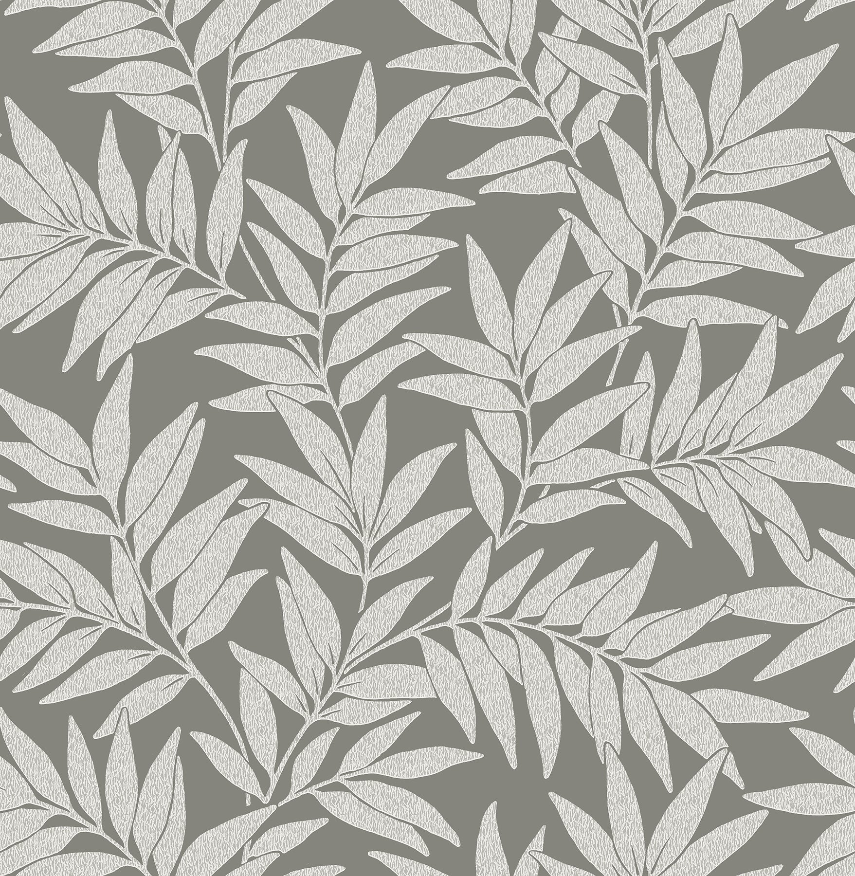 A-Street Prints Morris Dark Grey Leaf Wallpaper, 20.5-in by 33-ft