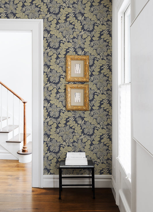 A-Street Prints Butterfield Navy Floral Wallpaper, 20.5-in by 33-ft