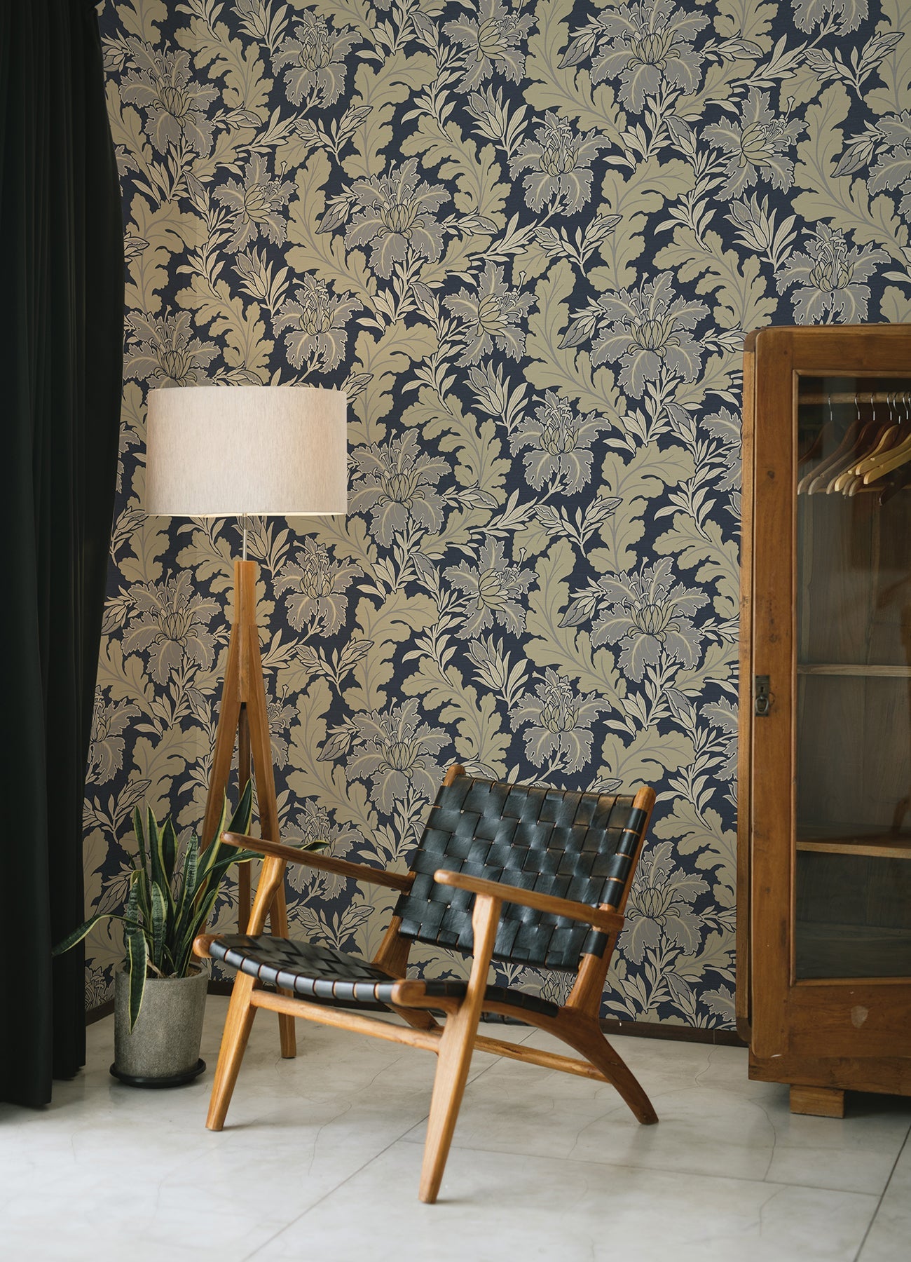 A-Street Prints Butterfield Navy Floral Wallpaper, 20.5-in by 33-ft