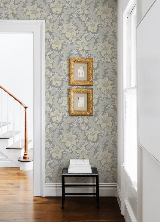 A-Street Prints Butterfield Light Grey Floral Wallpaper, 20.5-in by 33-ft