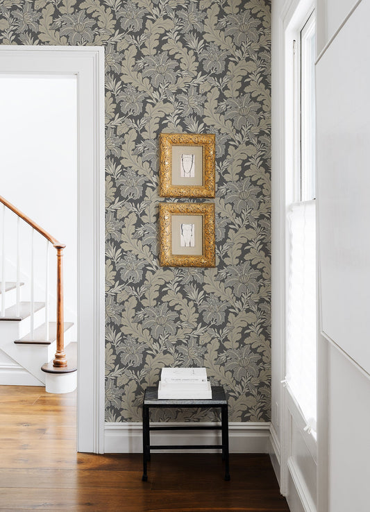 A-Street Prints Butterfield Grey Floral Wallpaper, 20.5-in by 33-ft