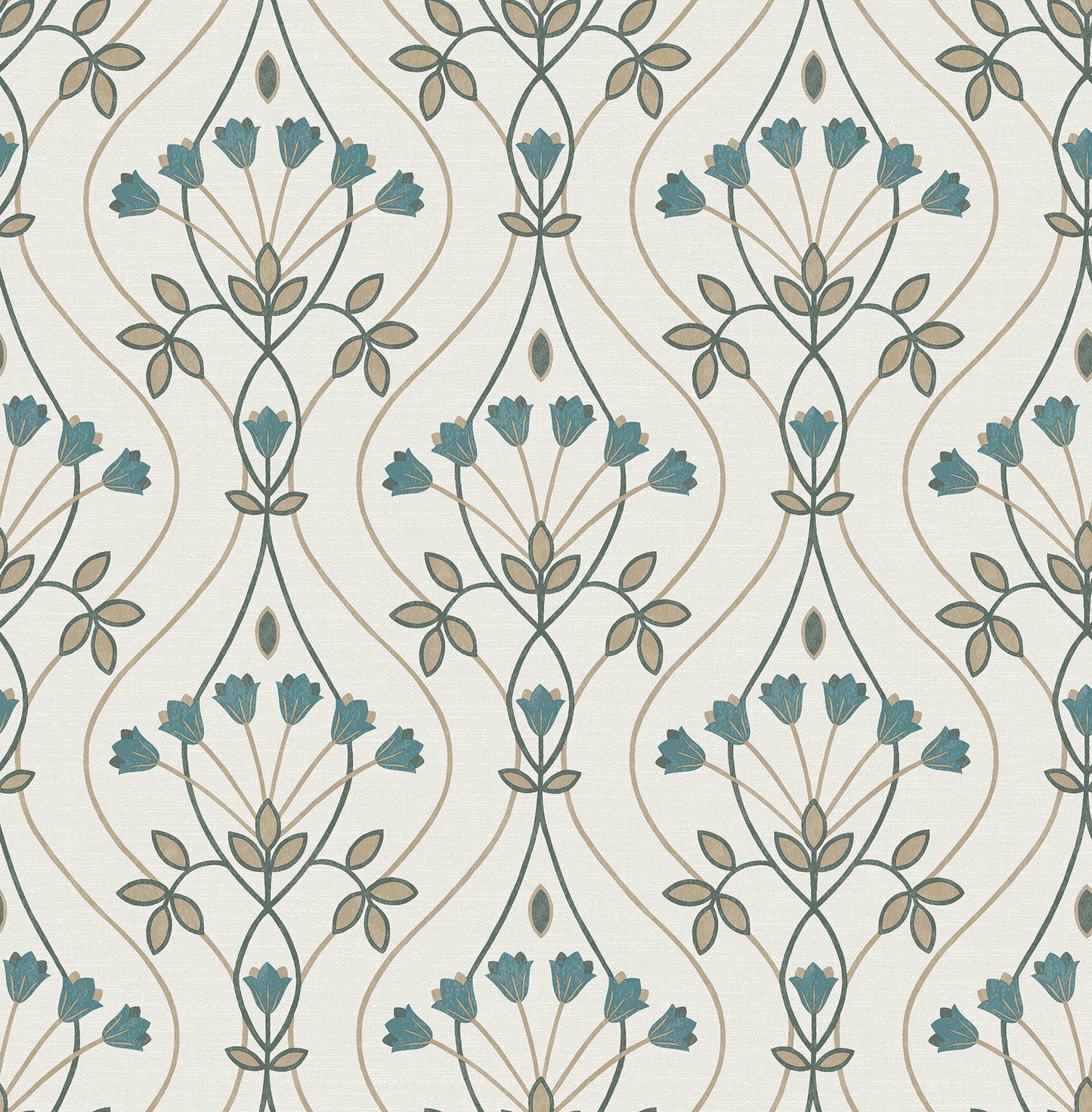 A-Street Prints Dard Teal Tulip Ogee Wallpaper, 20.5-in by 33-ft