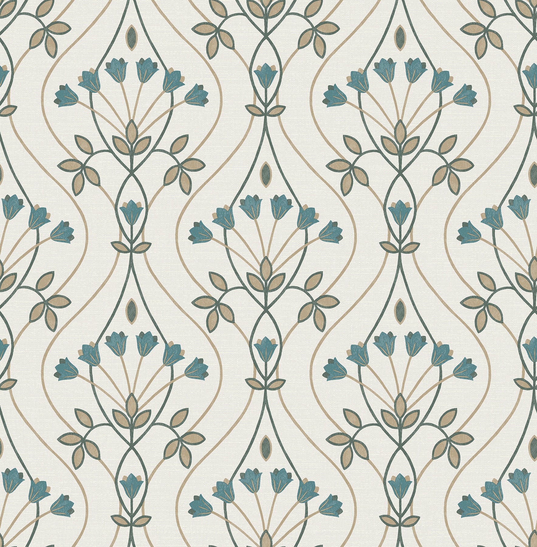 A-Street Prints Dard Teal Tulip Ogee Wallpaper, 20.5-in by 33-ft