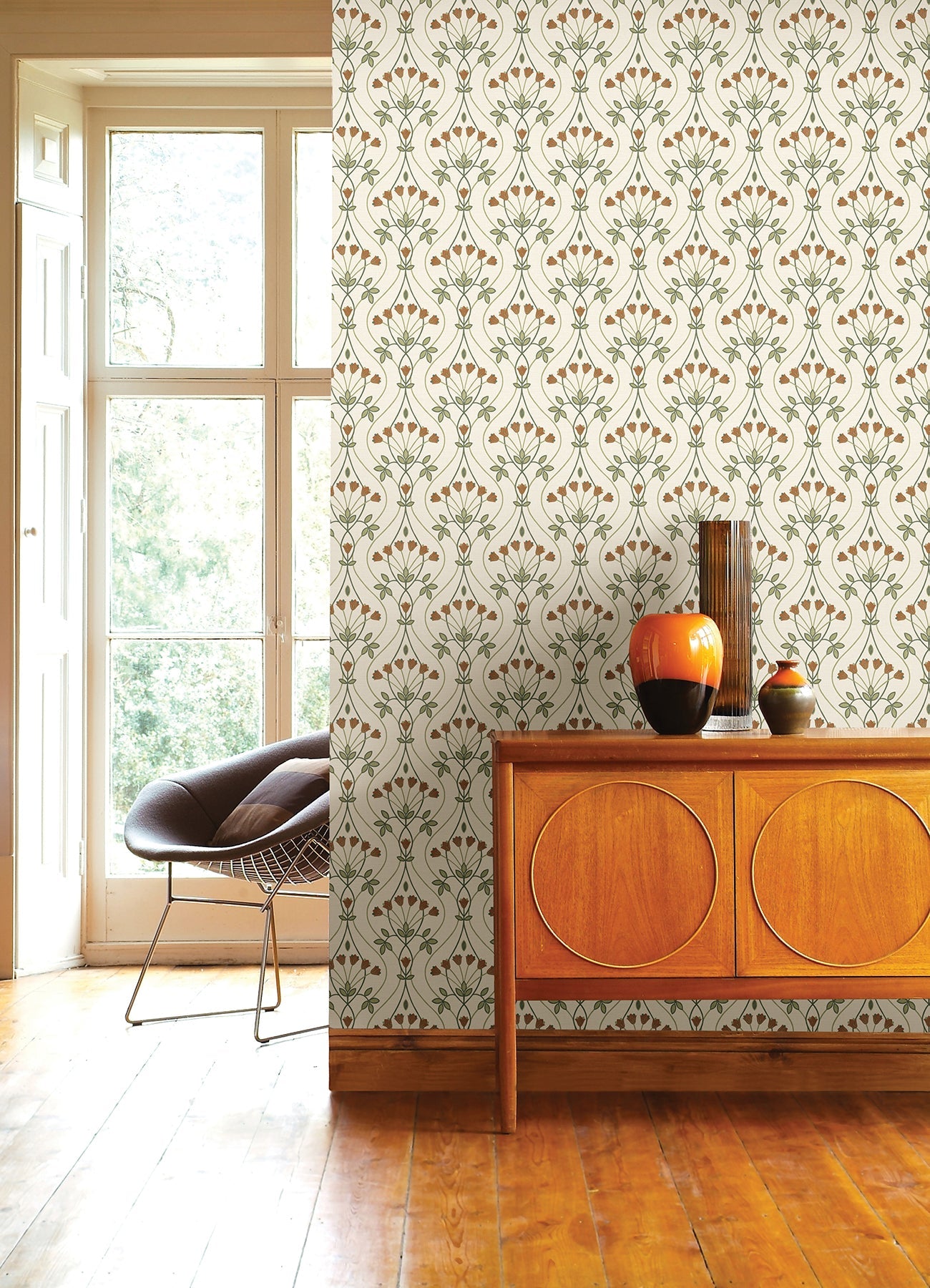 A-Street Prints Dard Green Tulip Ogee Wallpaper, 20.5-in by 33-ft