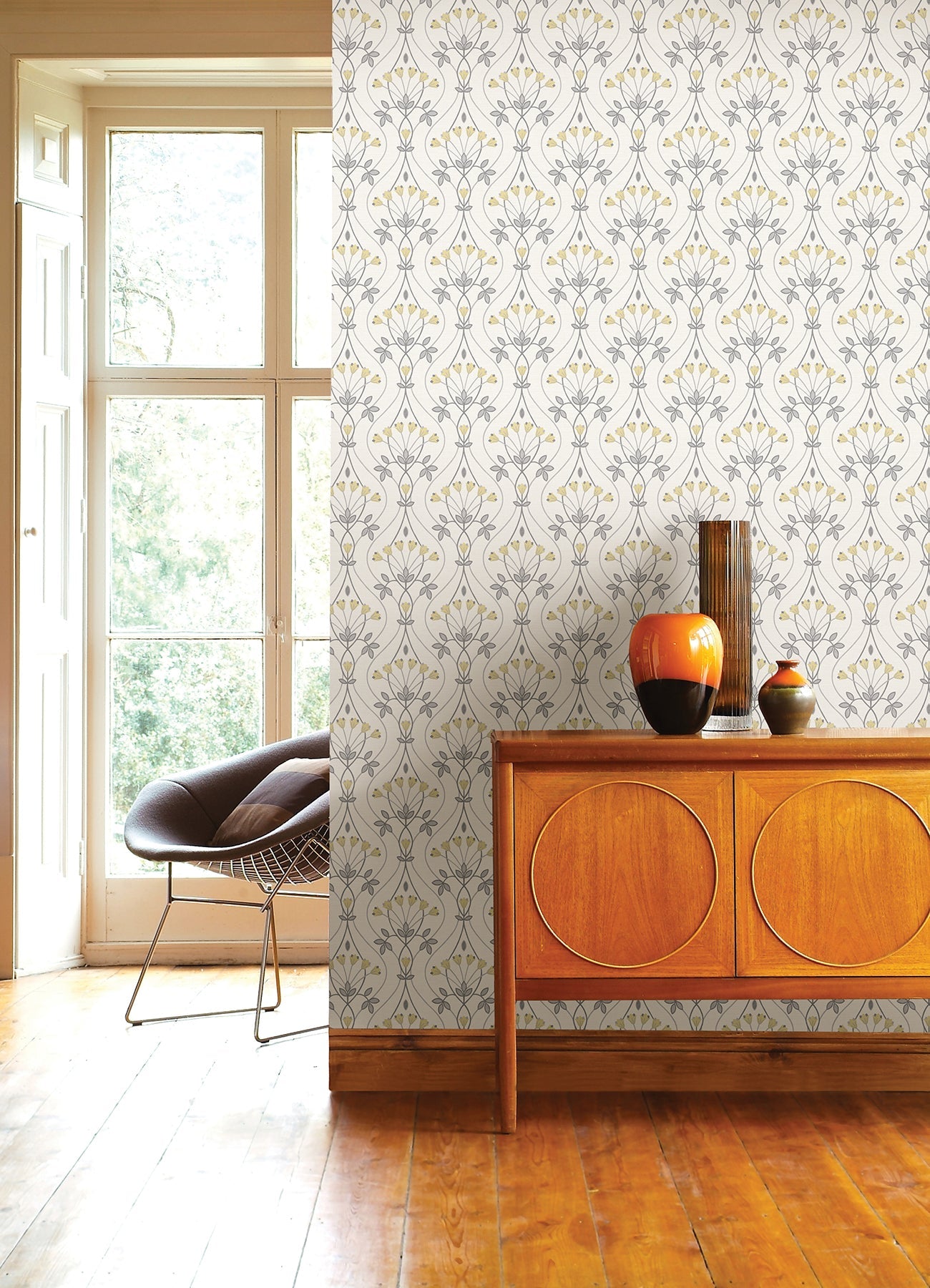 A-Street Prints Dard Grey Tulip Ogee Wallpaper, 20.5-in by 33-ft