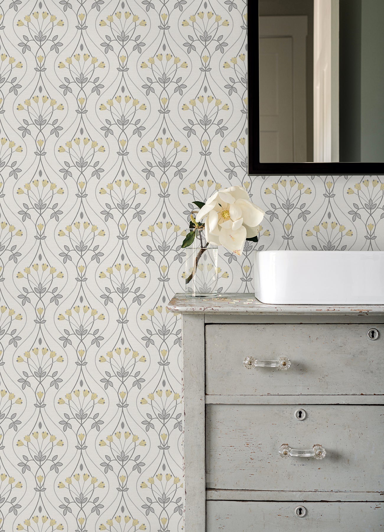 A-Street Prints Dard Grey Tulip Ogee Wallpaper, 20.5-in by 33-ft