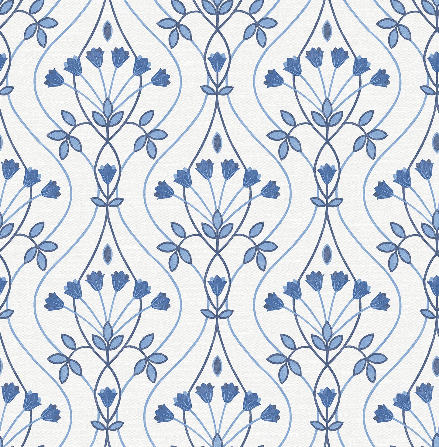 A-Street Prints Dard Blue Tulip Ogee Wallpaper, 20.5-in by 33-ft