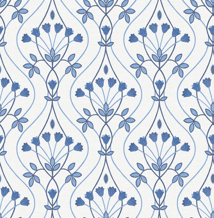 A-Street Prints Dard Blue Tulip Ogee Wallpaper, 20.5-in by 33-ft