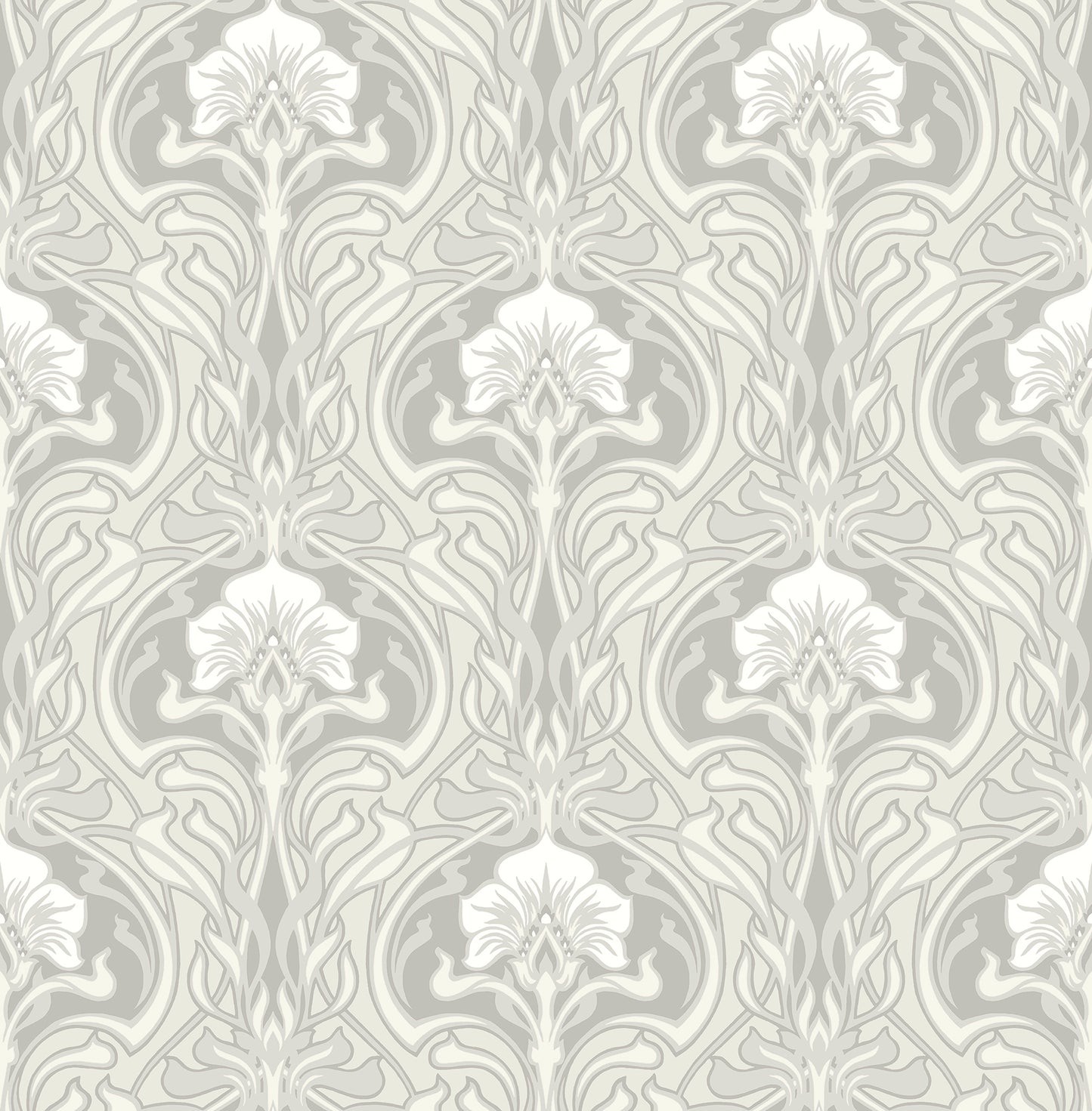 A-Street Prints Mucha Off White Botanical Ogee Wallpaper, 20.5-in by 33-ft