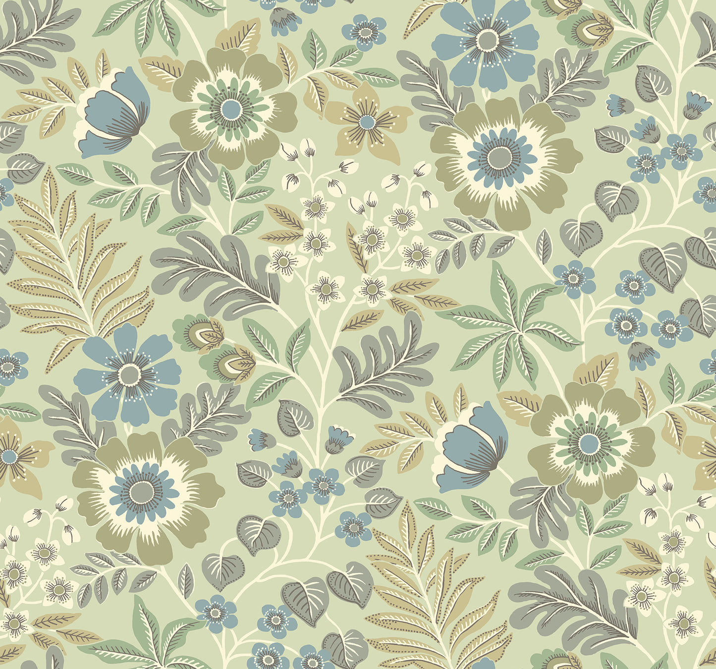 A-Street Prints Voysey Green Floral Wallpaper, 27-in by 27-ft