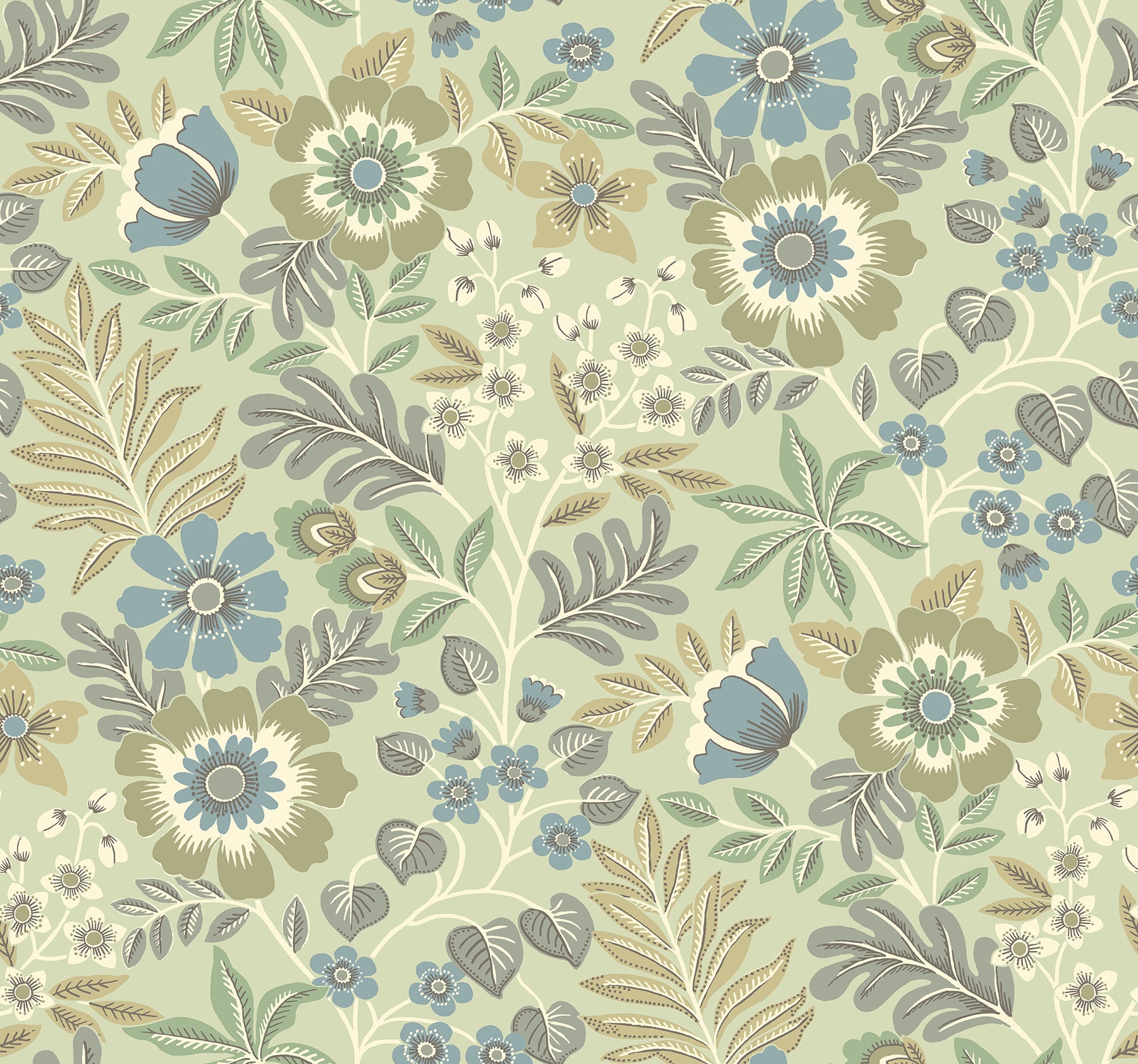 A-Street Prints Voysey Green Floral Wallpaper, 27-in by 27-ft