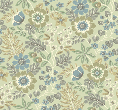 A-Street Prints Voysey Green Floral Wallpaper, 27-in by 27-ft