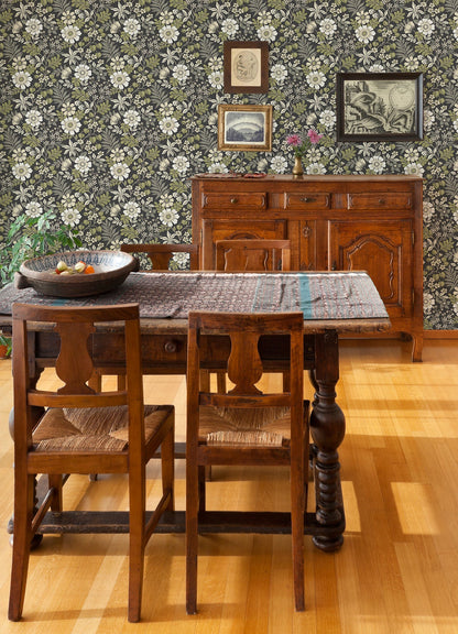 A-Street Prints Voysey Black Floral Wallpaper, 27-in by 27-ft