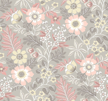 A-Street Prints Voysey Pink Floral Wallpaper, 27-in by 27-ft