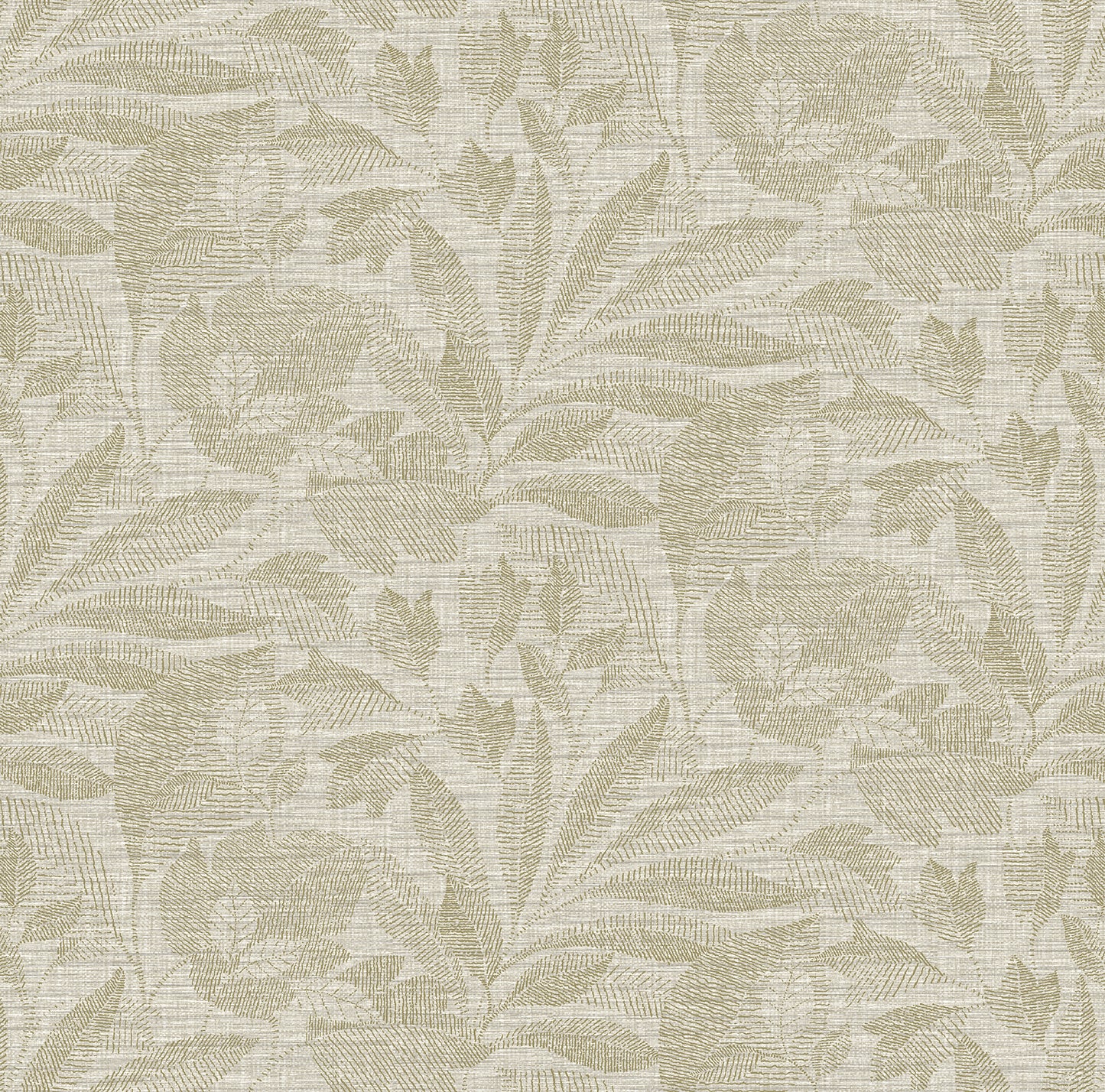 A-Street Prints Lei Neutral Etched Leaves Wallpaper, 27-in by 27-ft