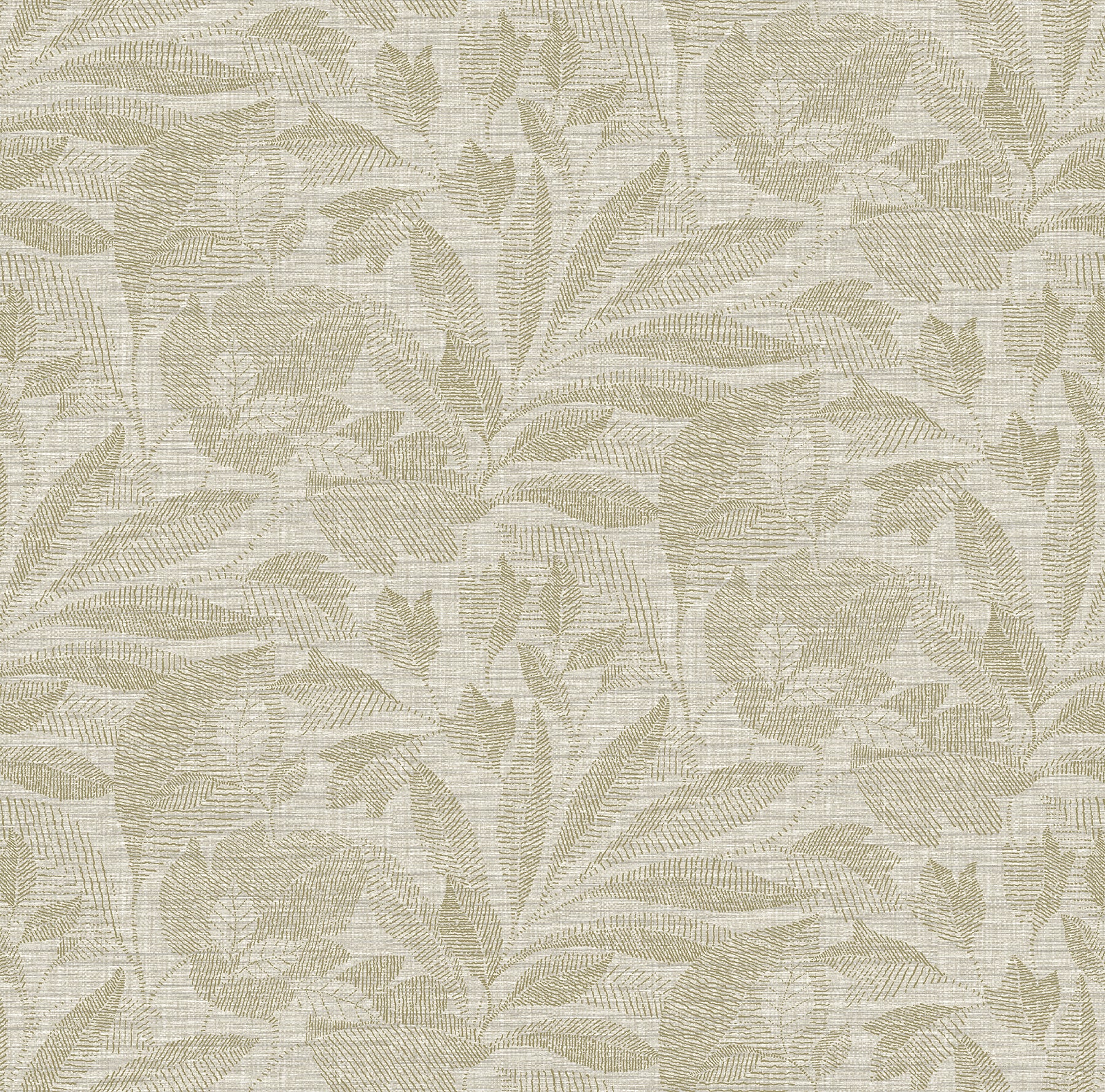 A-Street Prints Lei Neutral Etched Leaves Wallpaper, 27-in by 27-ft