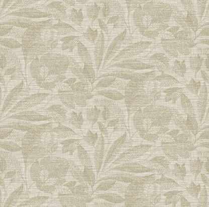 A-Street Prints Lei Neutral Etched Leaves Wallpaper, 27-in by 27-ft