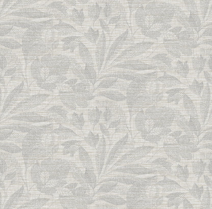 A-Street Prints Lei Silver Etched Leaves Wallpaper, 27-in by 27-ft