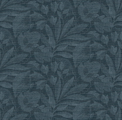 A-Street Prints Lei Navy Etched Leaves Wallpaper, 27-in by 27-ft