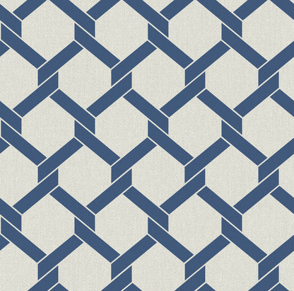 A-Street Prints Payton Blue Hexagon Trellis Wallpaper, 27-in by 27-ft