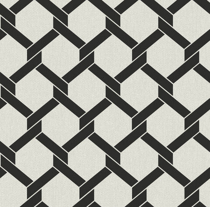 A-Street Prints Payton Black Hexagon Trellis Wallpaper, 27-in by 27-ft