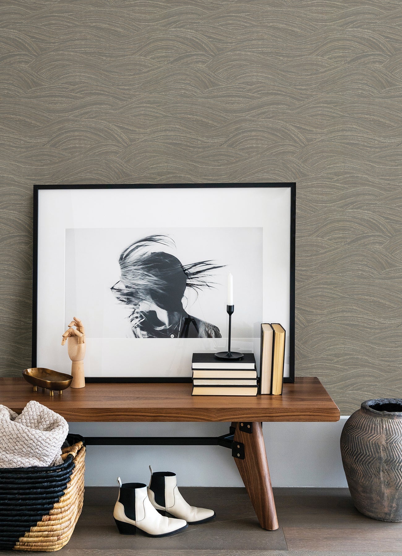 A-Street Prints Leith Grey Zen Waves Wallpaper, 20.9-in by 33-ft