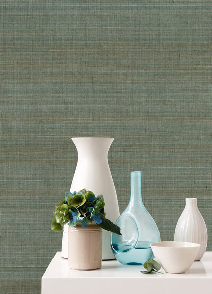 A-Street Prints Mai Teal Abaca Grasscloth Wallpaper, 36-in by 24-ft